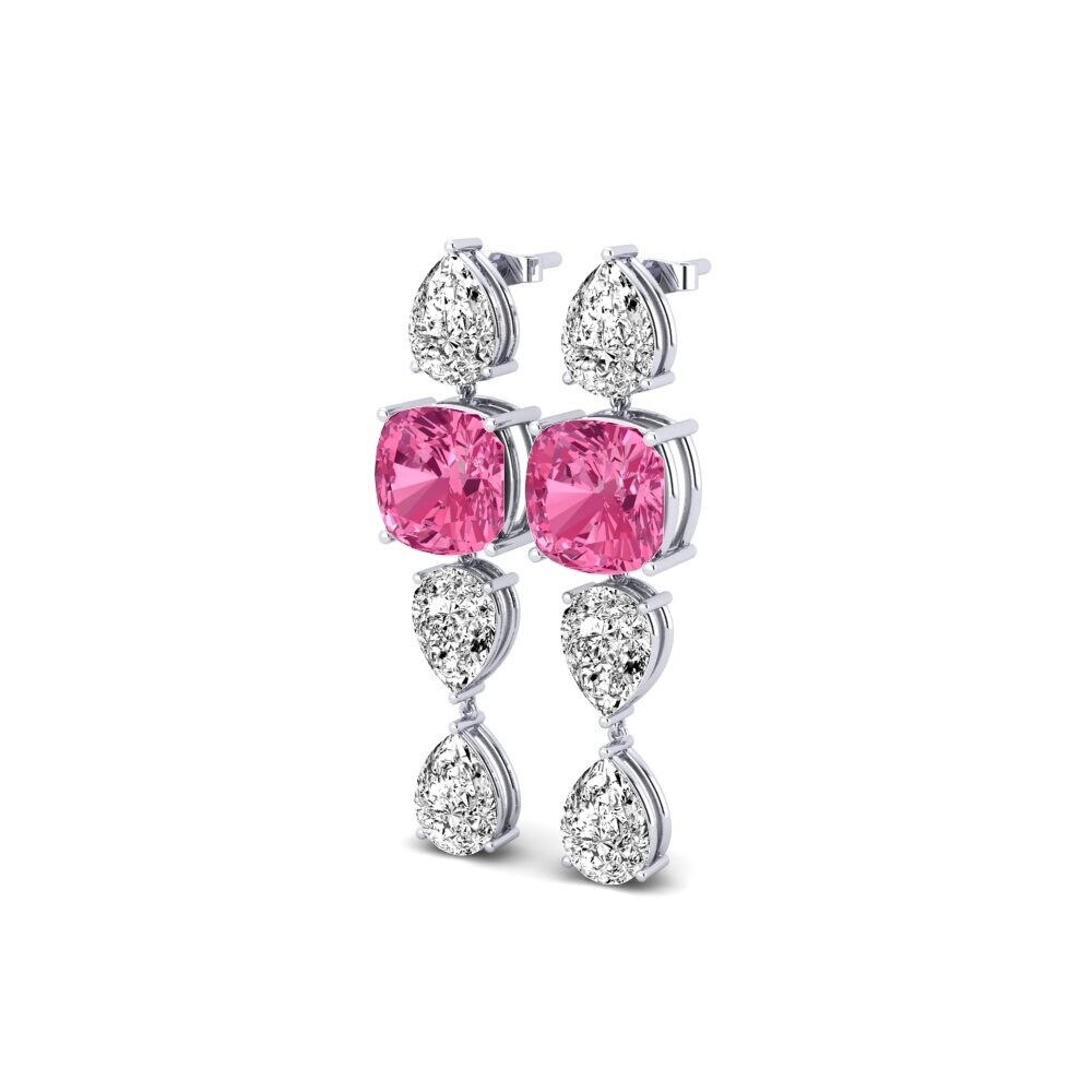 14k Oro Blanco Turmalina rosa Pendiente de mujer Ollie