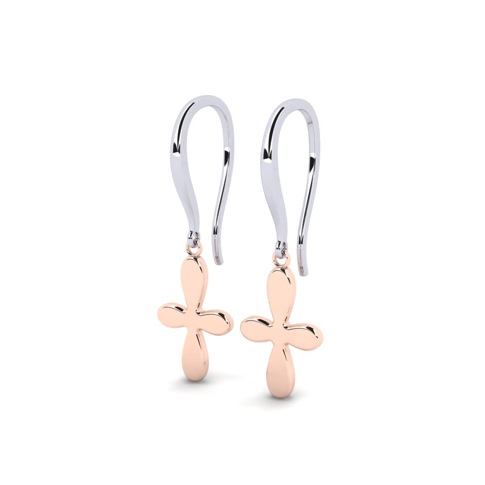 18k Oro Blanco / Rosa Pendientes Ollman