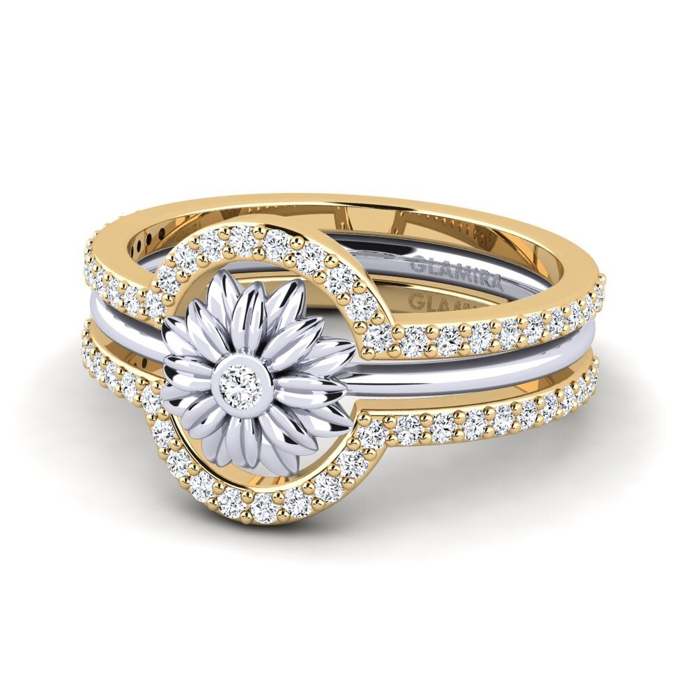 9k Oro Amarillo & Blanco Anillo Olorno SET