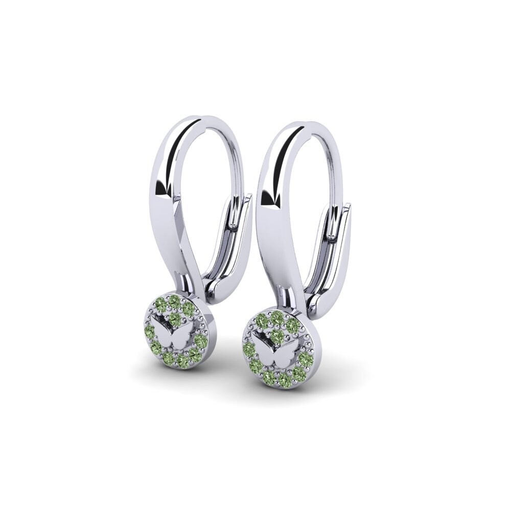 White Silver Green Diamond Kid's Earring Omuti