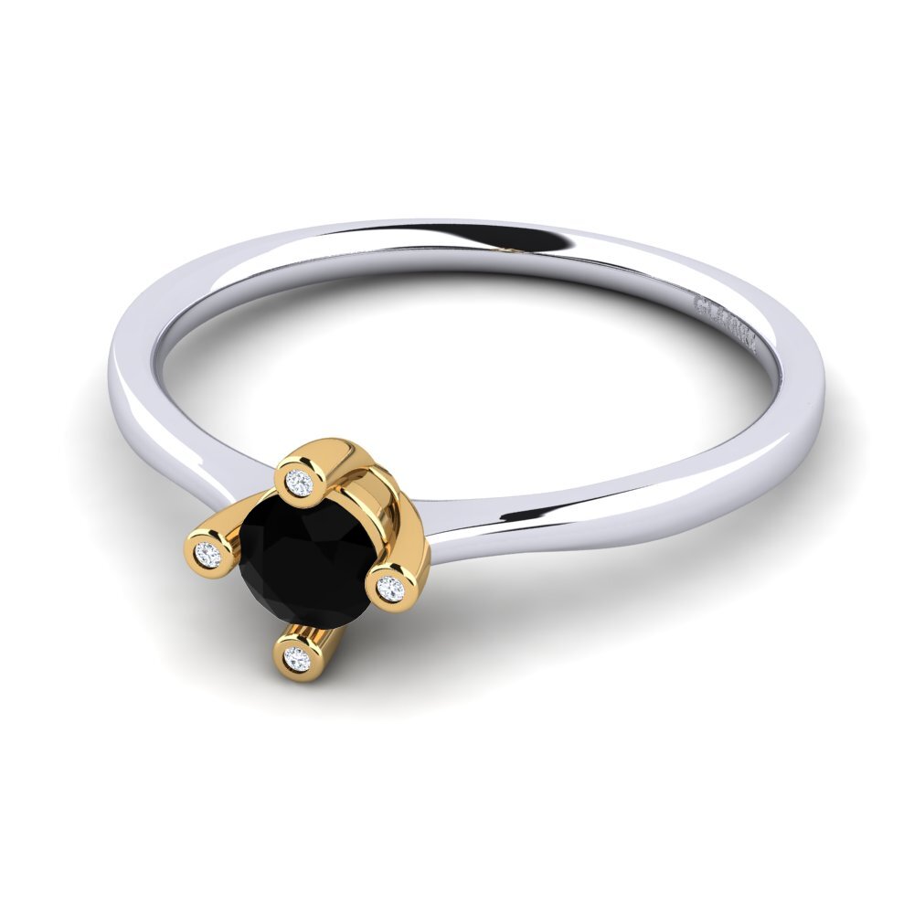 9ct White & Yellow Gold Black Onyx Women's Ring Onella 0.5 crt