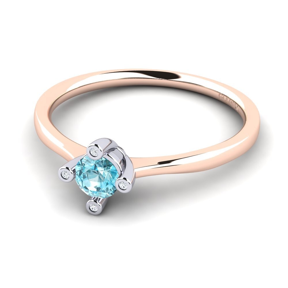 14ct Rose & White Gold Blue Zircon Women's Ring Onella 0.5 crt