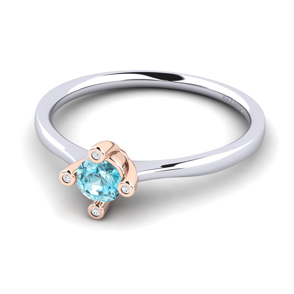 14ct White & Rose Gold Blue Zircon Women's Ring Onella 0.5 crt