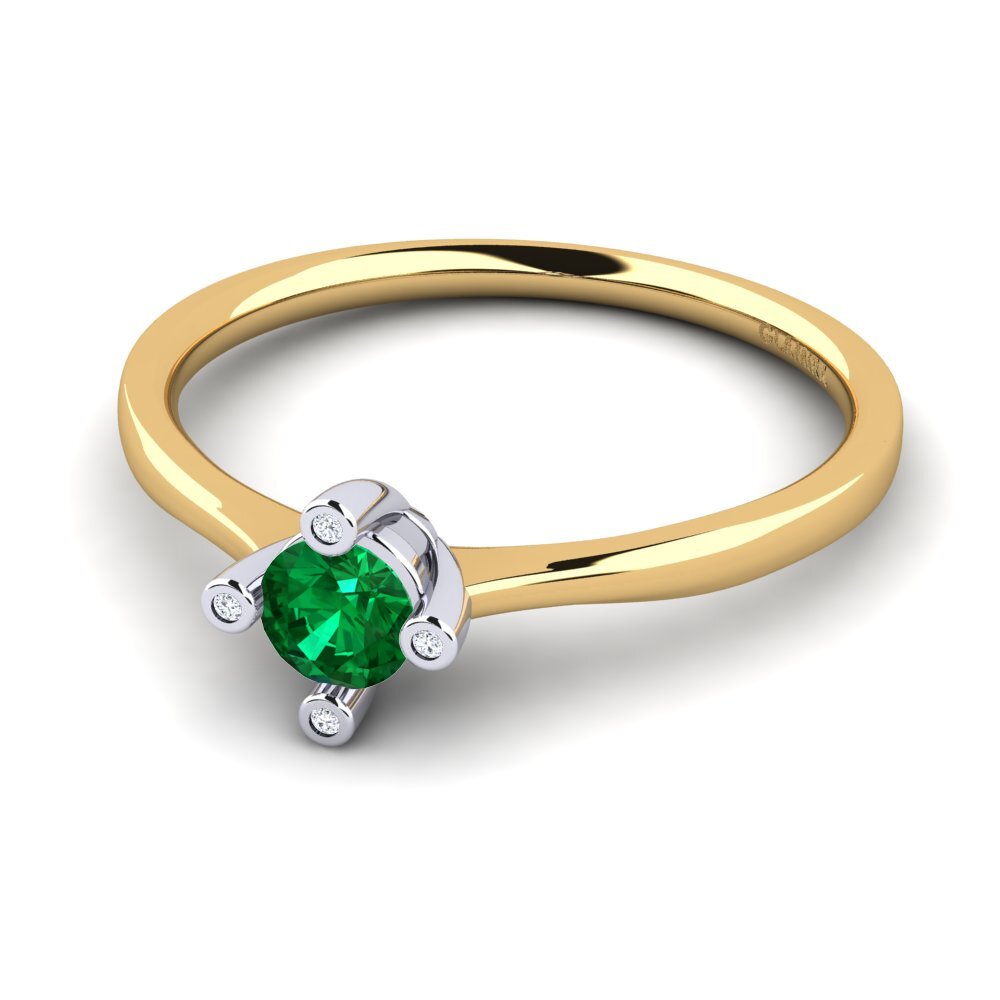 18ct Yellow & White Gold Emerald (Lab Created) Women's Ring Onella 0.5 crt