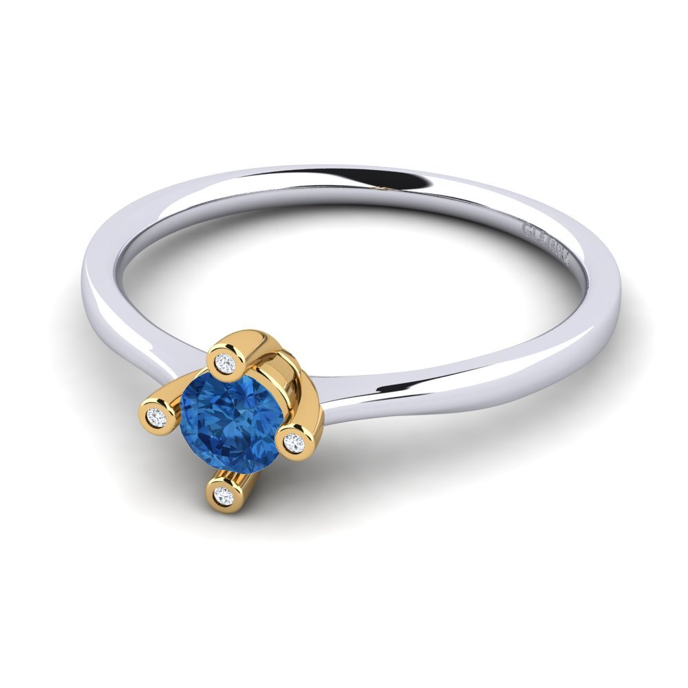 14ct White & Yellow Gold Dark Blue Zirconia Women's Ring Onella 0.5 crt
