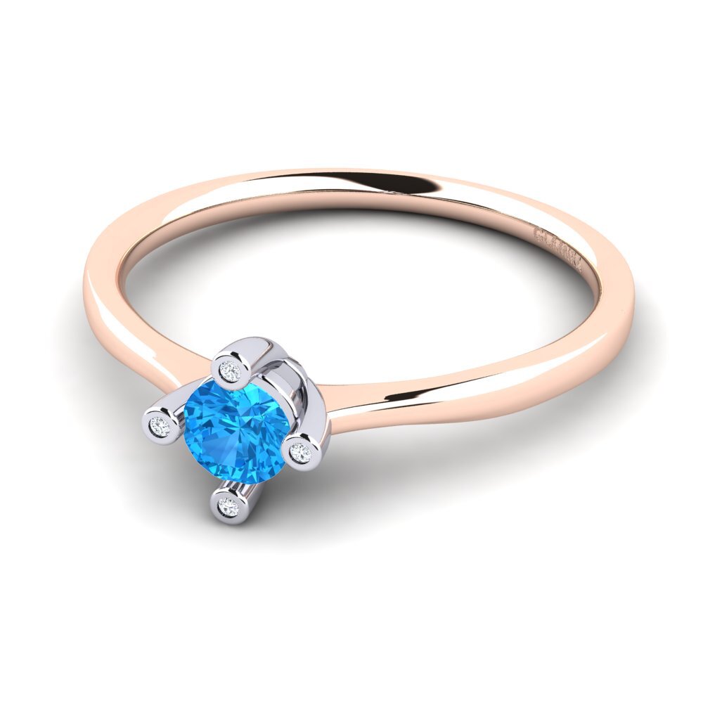 18ct Rose & White Gold Blue Topaz Women's Ring Onella 0.5 crt