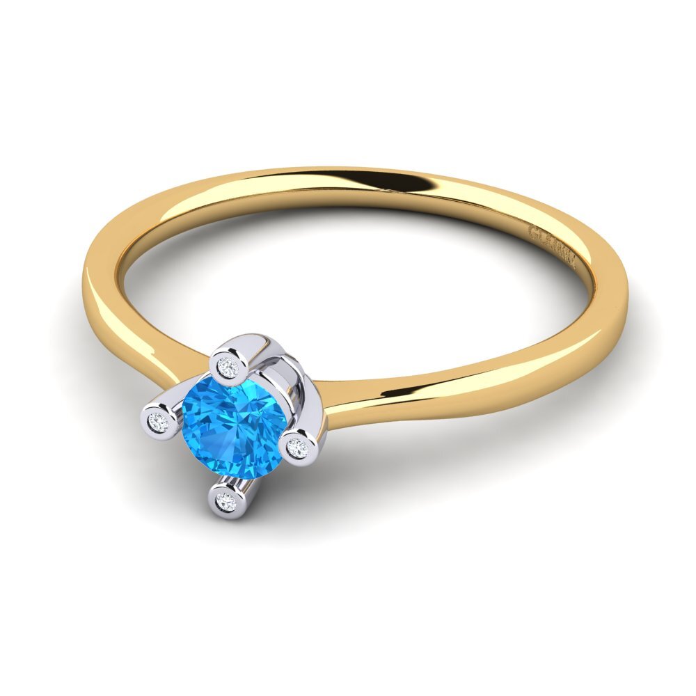 18ct Yellow & White Gold Blue Topaz Women's Ring Onella 0.5 crt