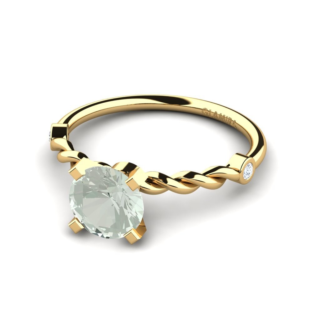 18k Oro Amarillo Amatista verde Anillo de compromiso Opalina