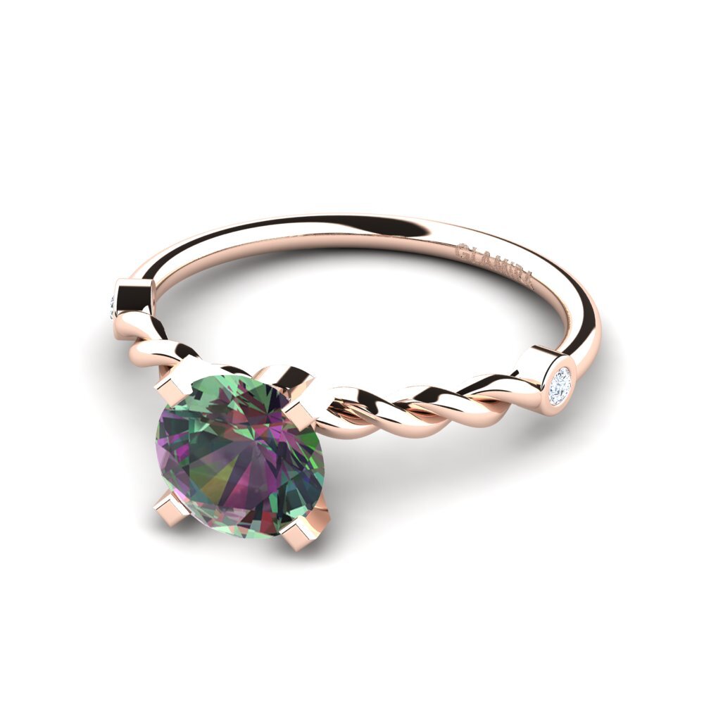 14k Oro Rosa Topacio Místico Anillo de compromiso Opalina