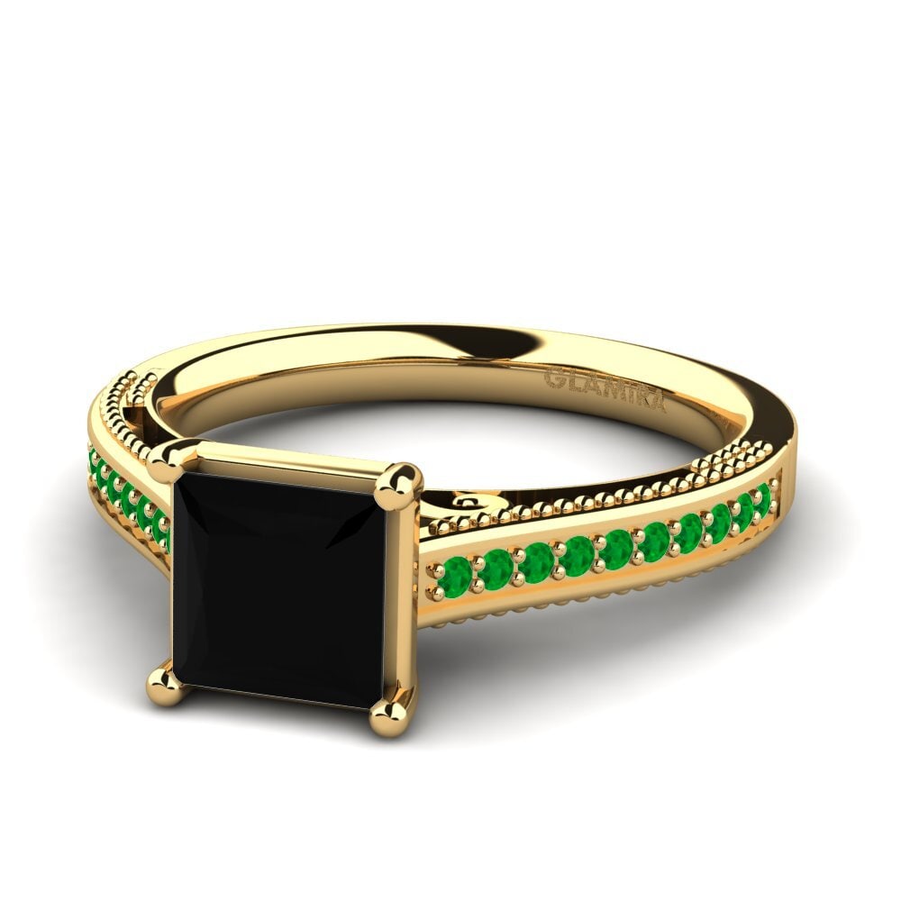 14ct Yellow Gold Black Diamond Engagement Ring Lucetta