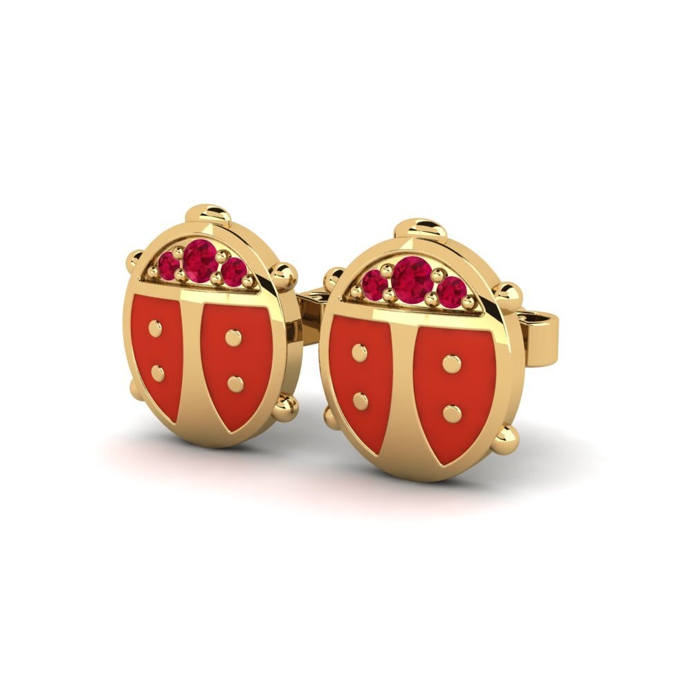 14ct Yellow Gold Ruby Kid's Earring Oranguru