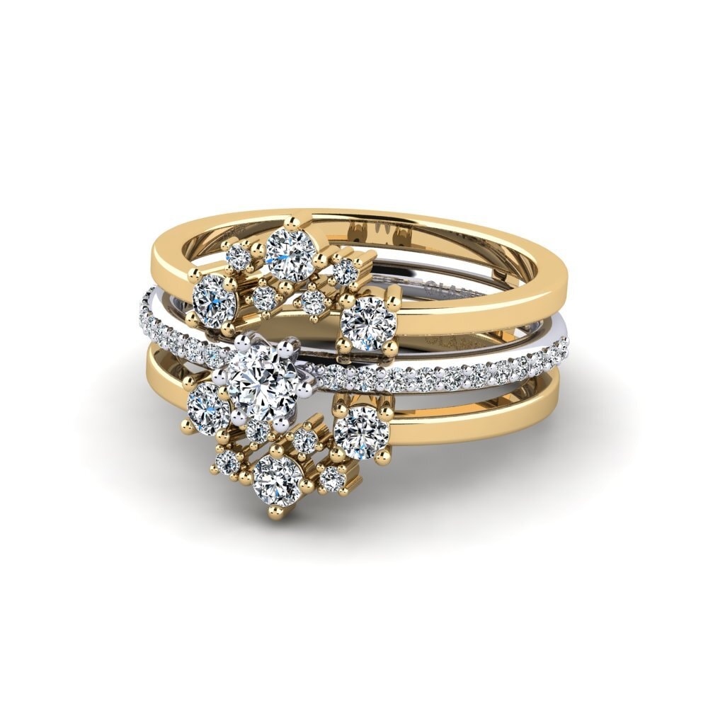 9k Oro Amarillo & Blanco Anillo Orceo SET