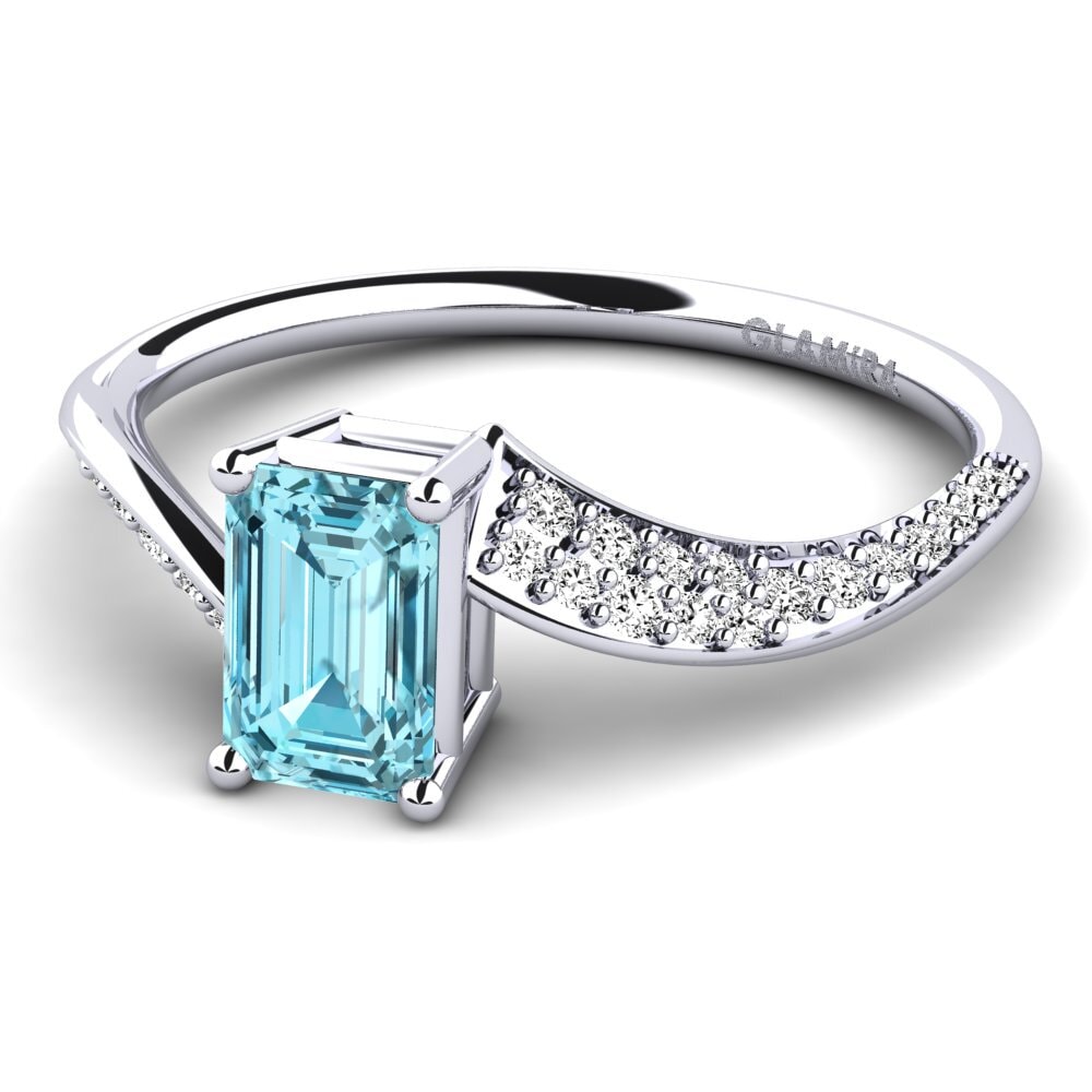 Paladio 950 Circón Azul Anillo de compromiso Orielda