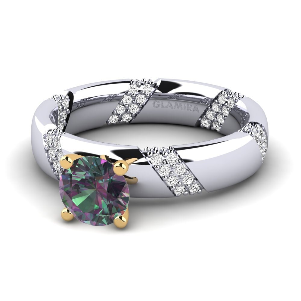 14k Oro Blanco & Amarillo Topacio Místico Anillo de compromiso Orlena