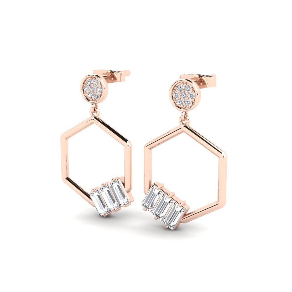 14k Oro Rosa Baguette Pendiente de mujer Ortzi