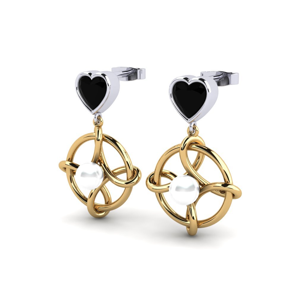 14ct Yellow & White Gold Black Sapphire Women's Earring Osservare