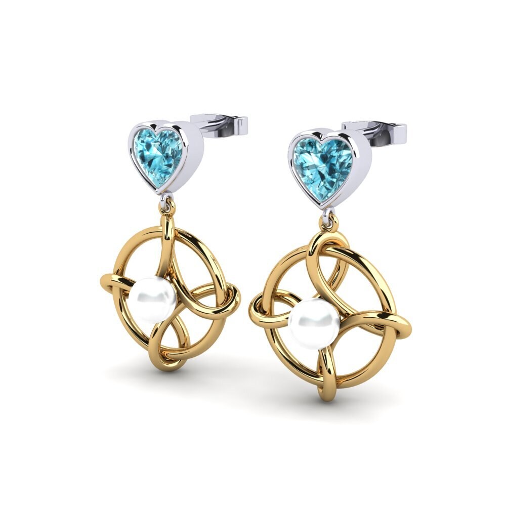 9ct Yellow & White Gold Blue Zircon Women's Earring Osservare