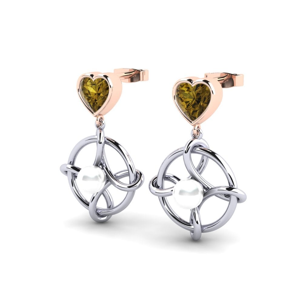 9ct White & Rose Gold Brown Zircon Women's Earring Osservare