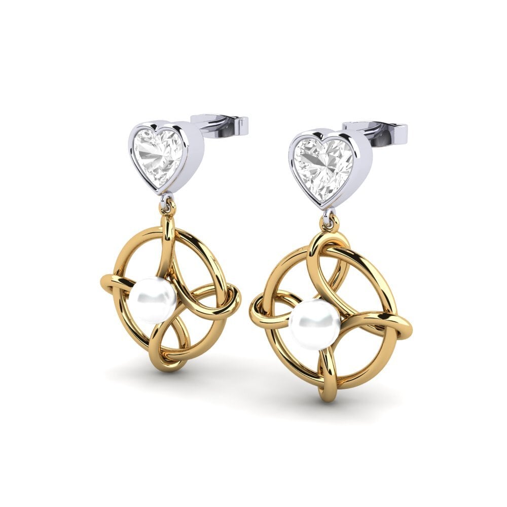 14k Oro Amarillo & Blanco Zafiro blanco Pendiente de mujer Osservare
