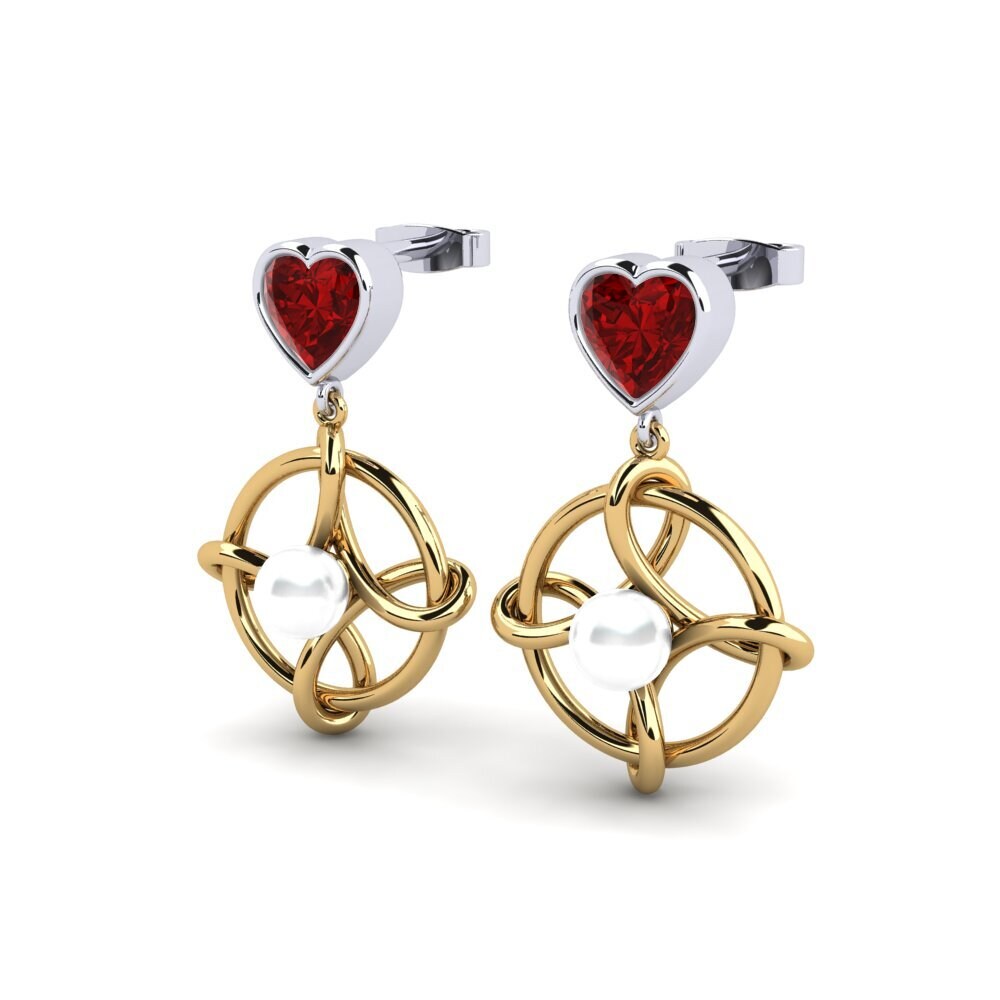 9ct Yellow & White Gold Ruby (Lab Created) Women's Earring Osservare