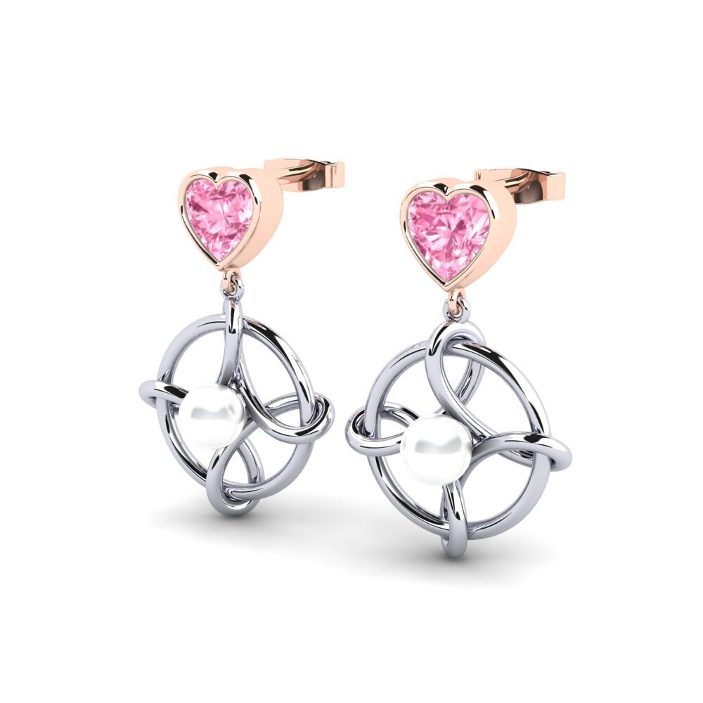 14k Oro Blanco & Rosa Zafiro Rosado Pendiente de mujer Osservare