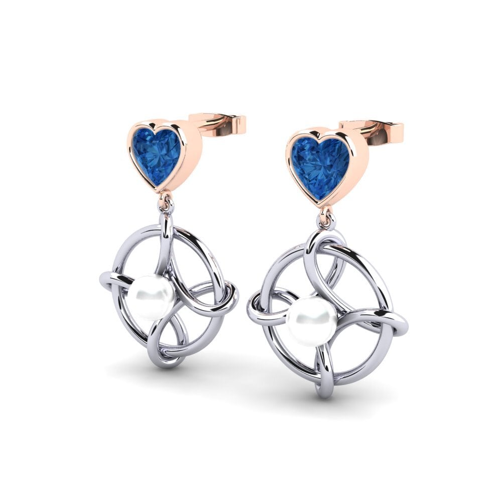 9ct White & Rose Gold Dark Blue Zirconia Women's Earring Osservare