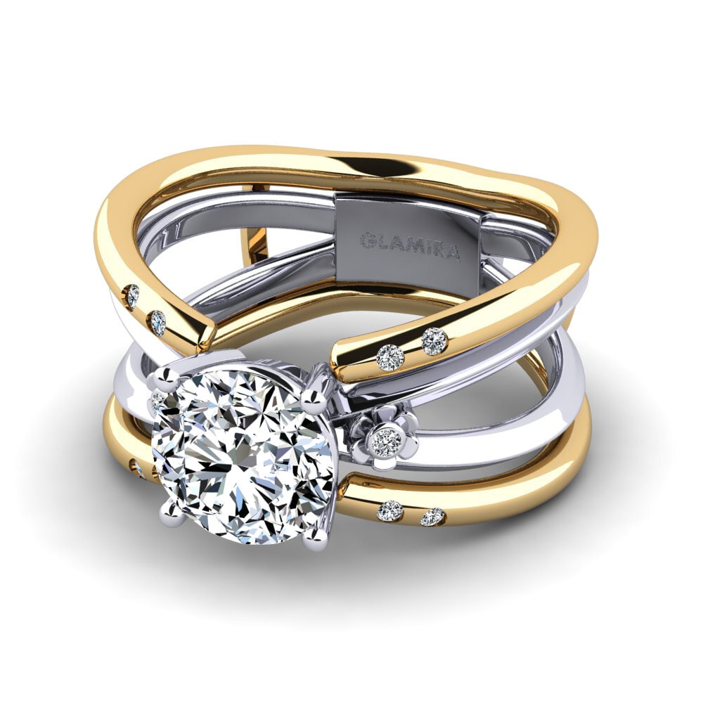 9k Oro Amarillo & Blanco Anillo Otenden SET