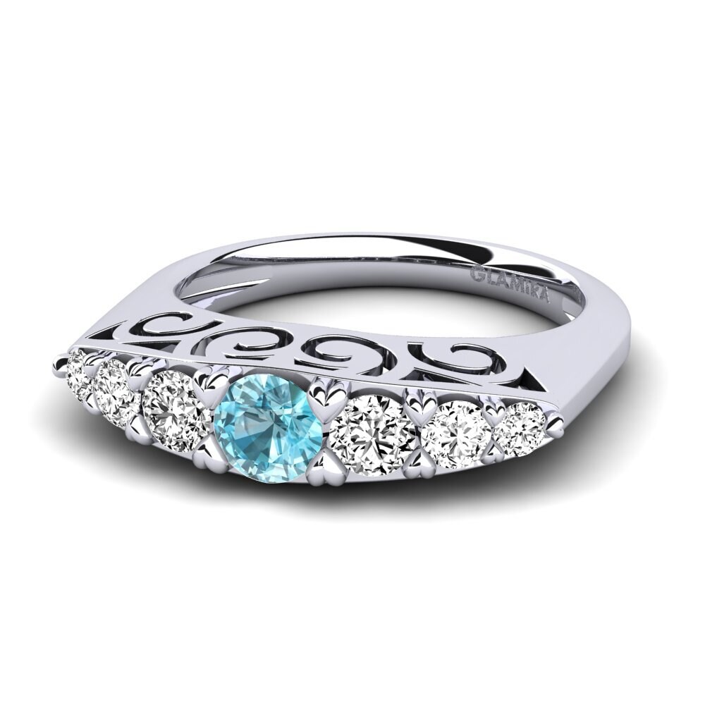 Blue Zircon Engagement Ring Ovate