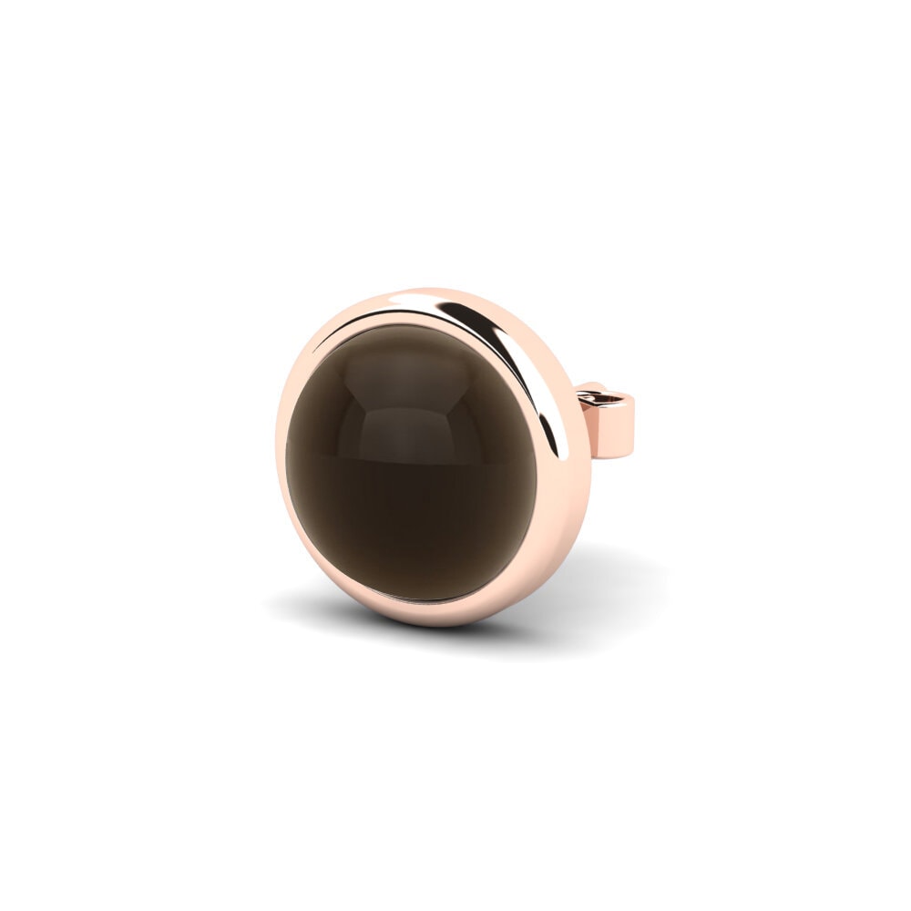 9ct Rose Gold Cabochon Smoky Topaz Men's Earring Golem