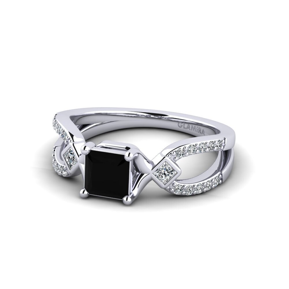 White Silver Black Onyx Women's Ring Paguodea