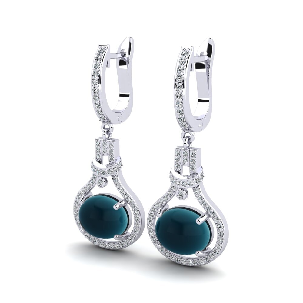 Đá Cabochon Topaz xanh London Bông tai nữ Pandita