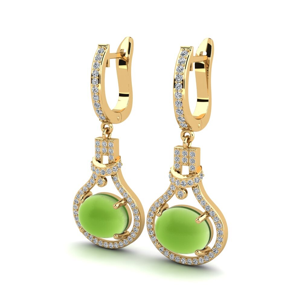 14k Oro Amarillo Peridoto Cabujón Pendiente de mujer Pandita