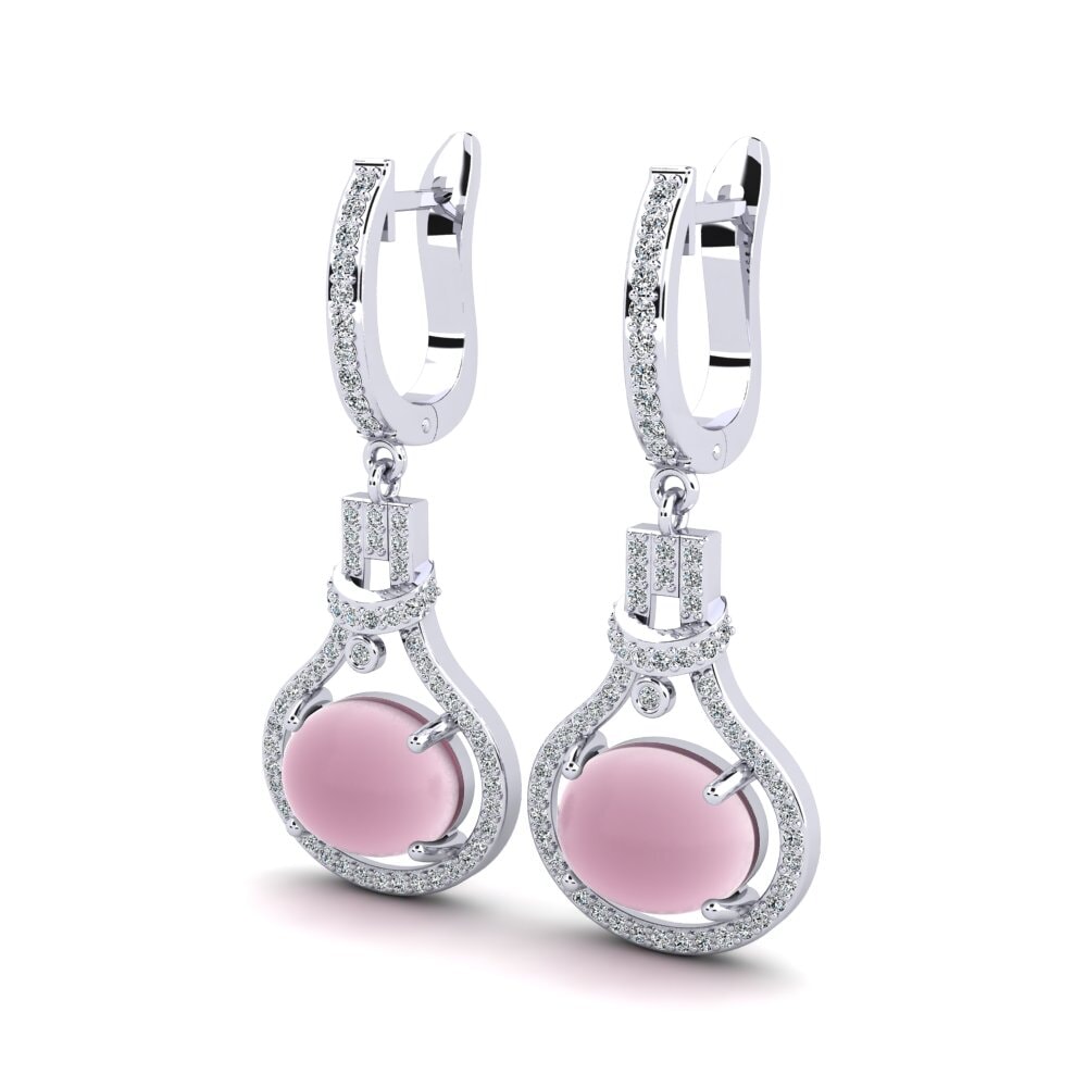 Đá Cabochon Thạch Anh Hồng Bông tai nữ Pandita