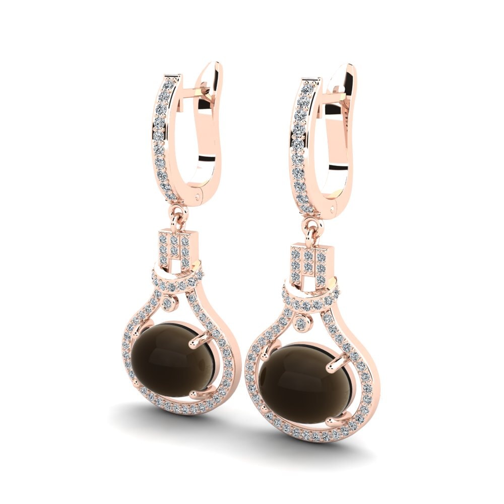 14ct Rose Gold Cabochon Smoky Topaz Women's Earring Pandita