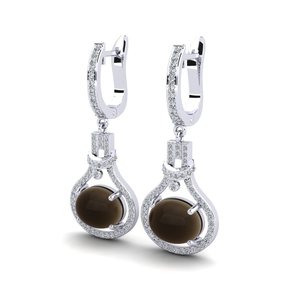 Đá Cabochon Thạch Anh Khói Bông tai nữ Pandita