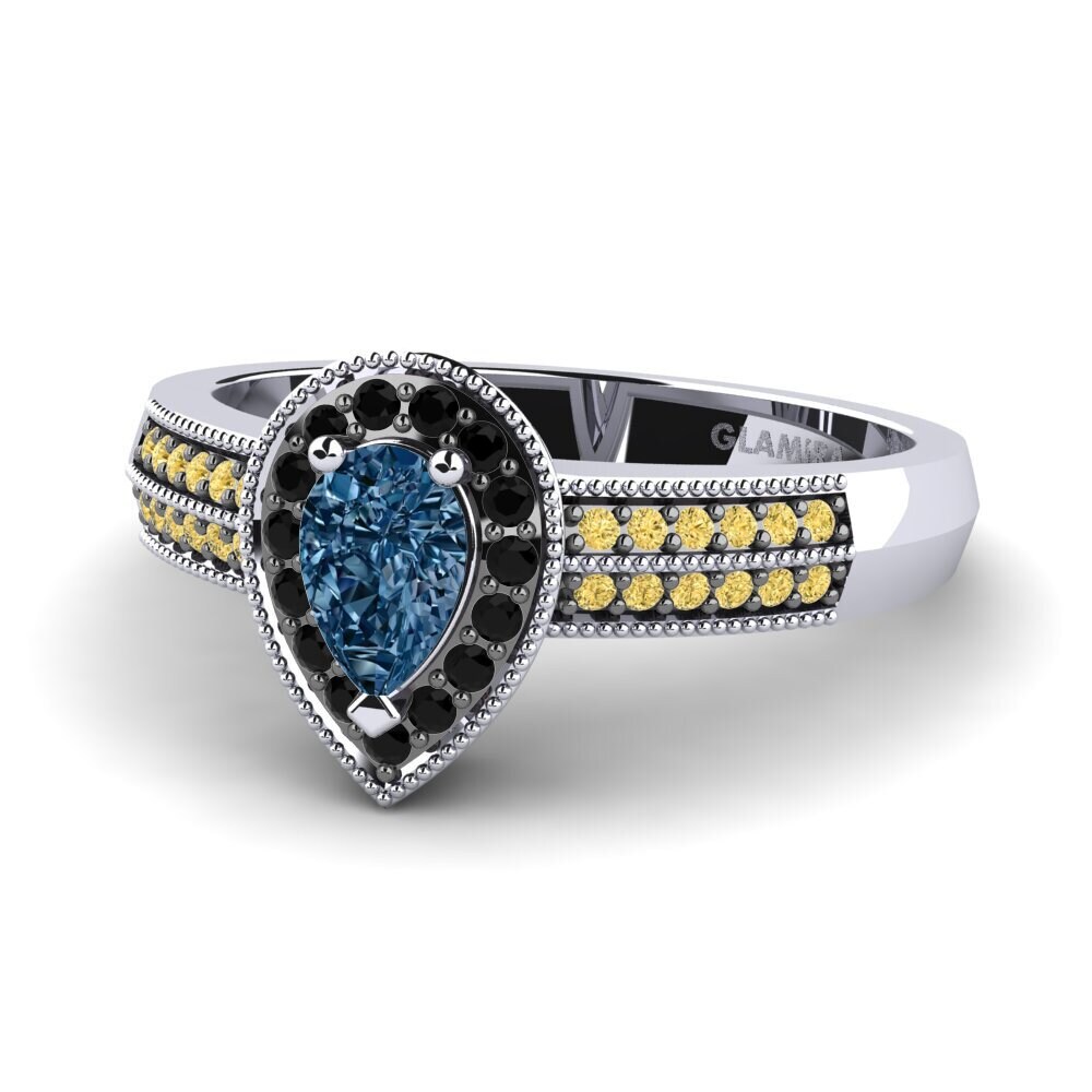 18k Oro Blanco Anillo de compromiso Heartbeat