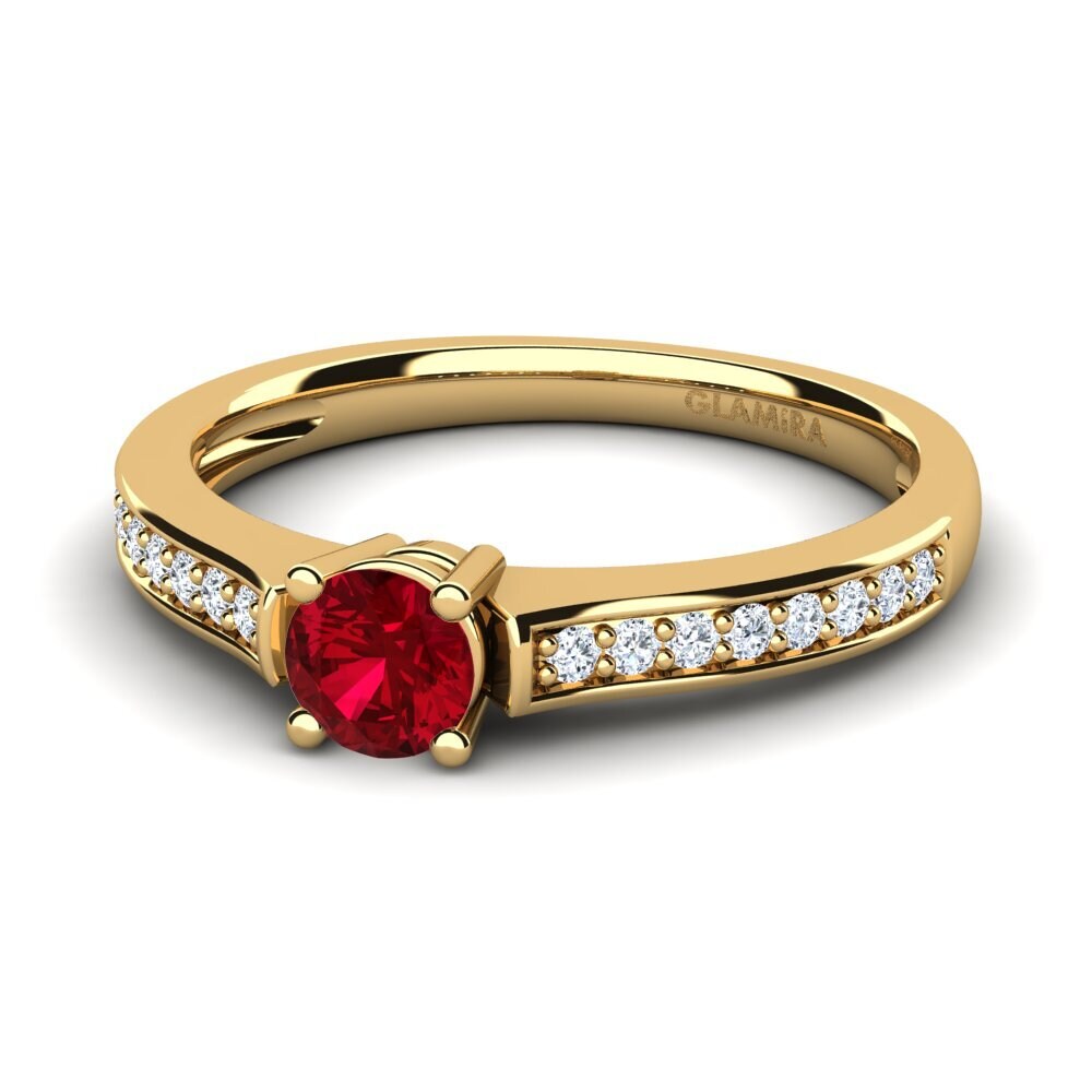 18k Oro Amarillo Circonita Roja Anillo de compromiso Paris