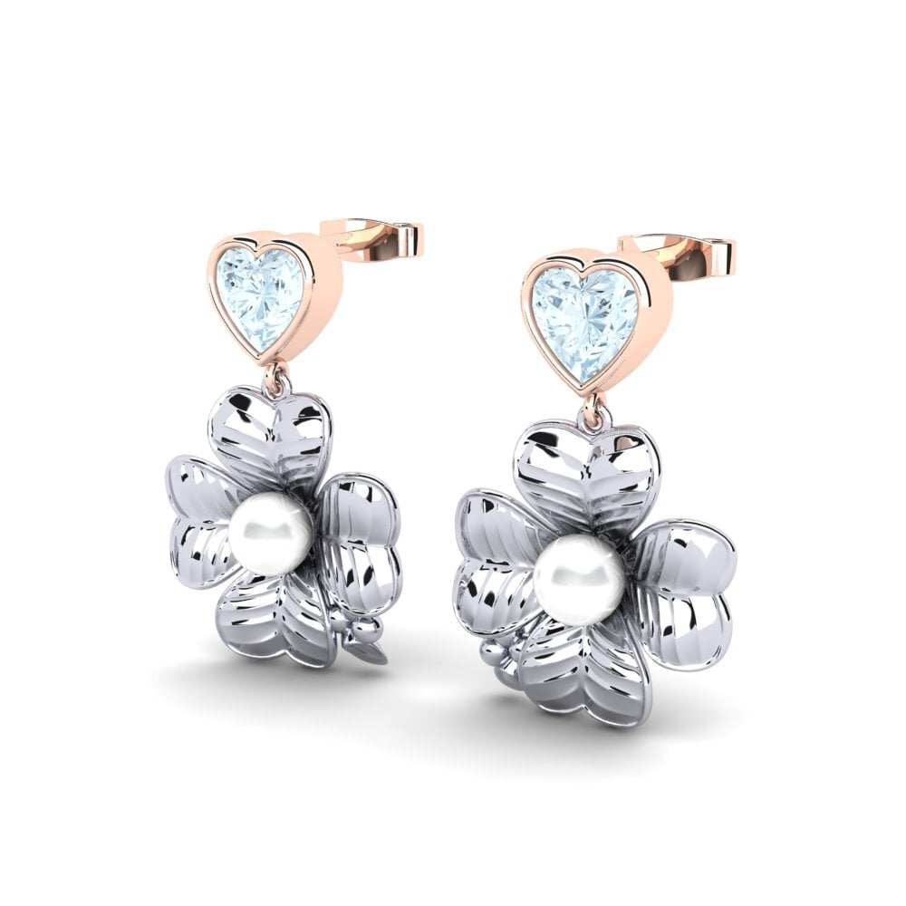 9ct White & Rose Gold Aquamarine Women's Earring Parlare