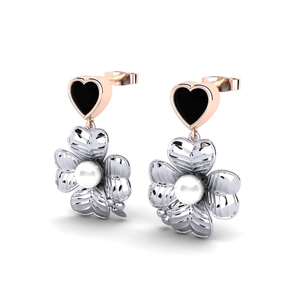 14ct White & Rose Gold Black Onyx Women's Earring Parlare