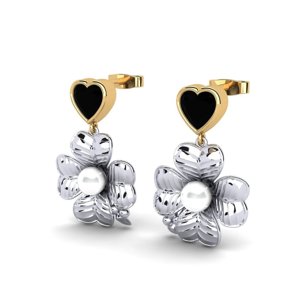 9ct White & Yellow Gold Black Diamond Women's Earring Parlare