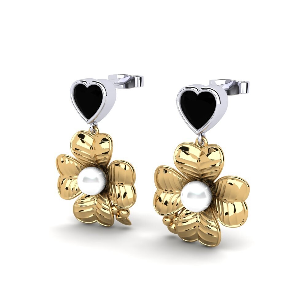 9ct Yellow & White Gold Black Diamond Women's Earring Parlare