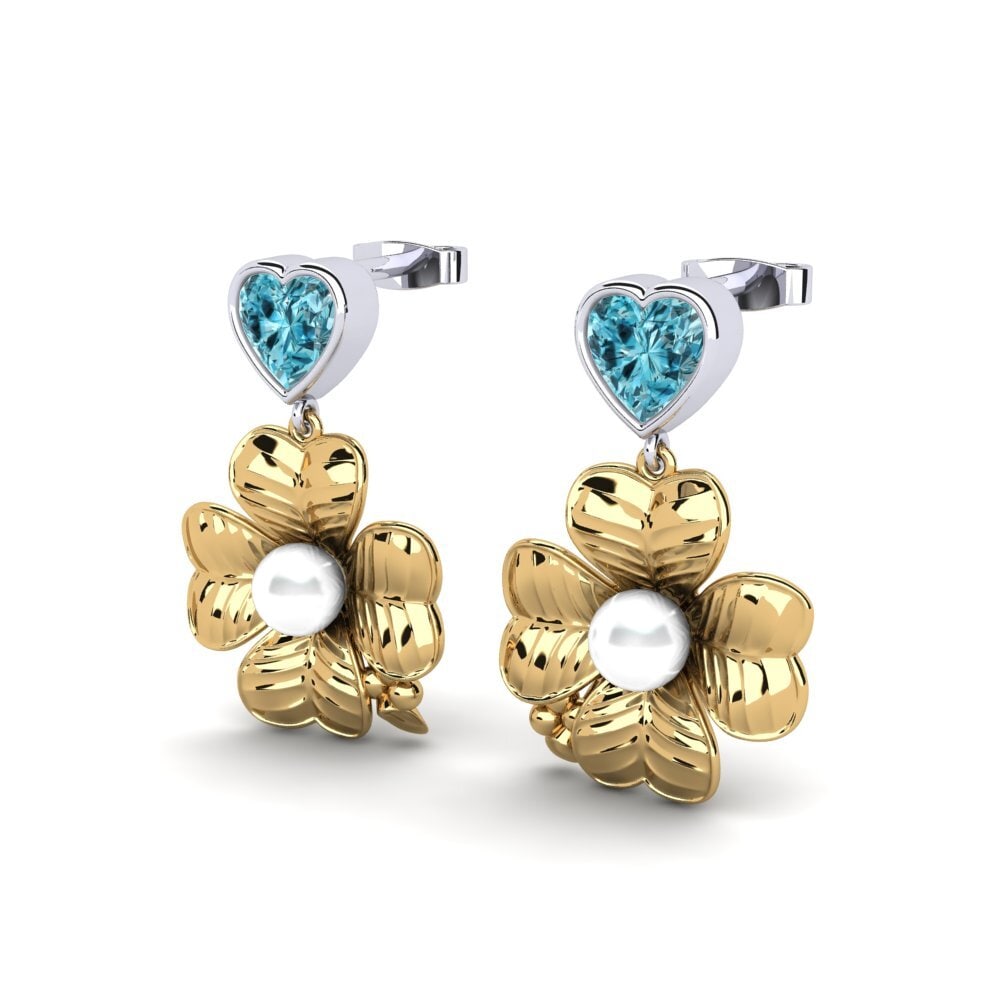 9ct Yellow & White Gold Blue Zircon Women's Earring Parlare