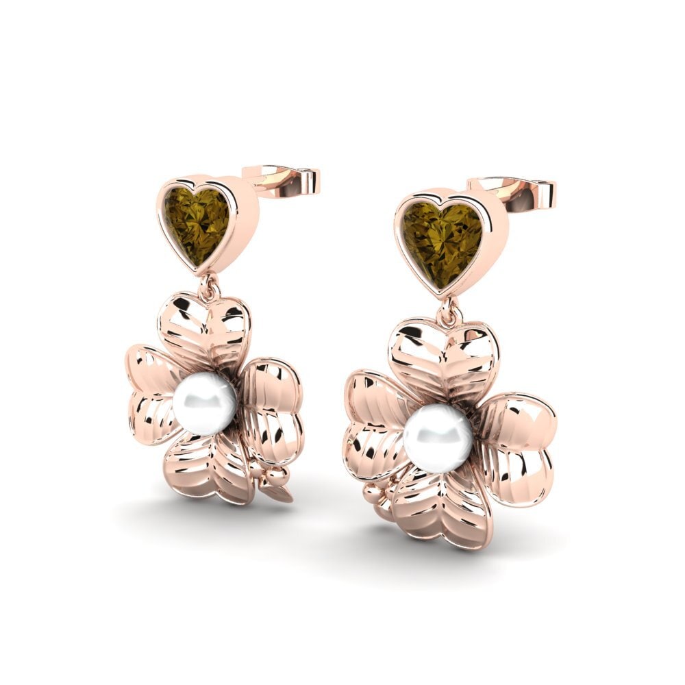 9ct Rose Gold Brown Zircon Women's Earring Parlare