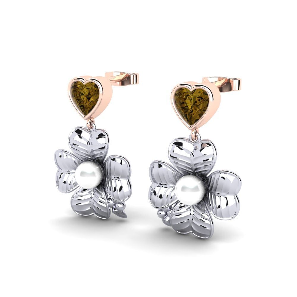 9ct White & Rose Gold Brown Zircon Women's Earring Parlare