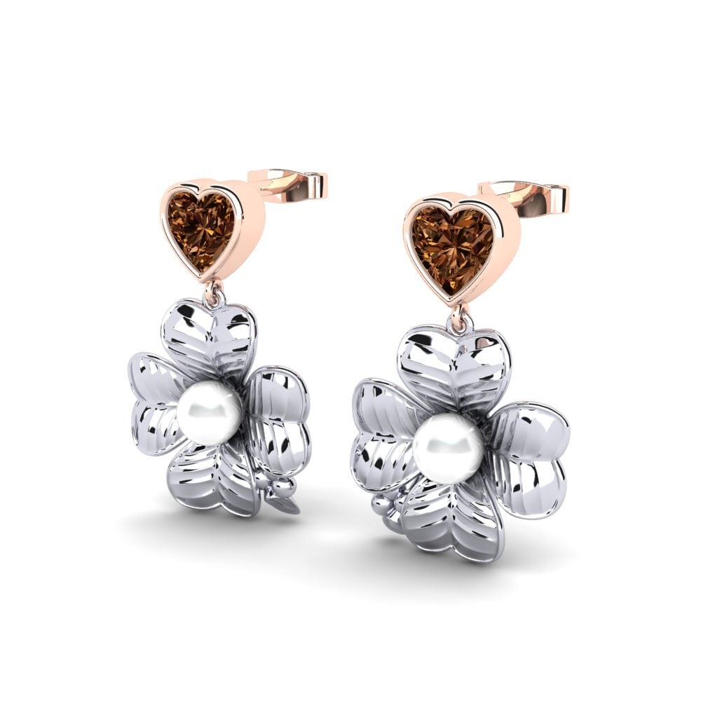9ct White & Rose Gold Brown Diamond Women's Earring Parlare