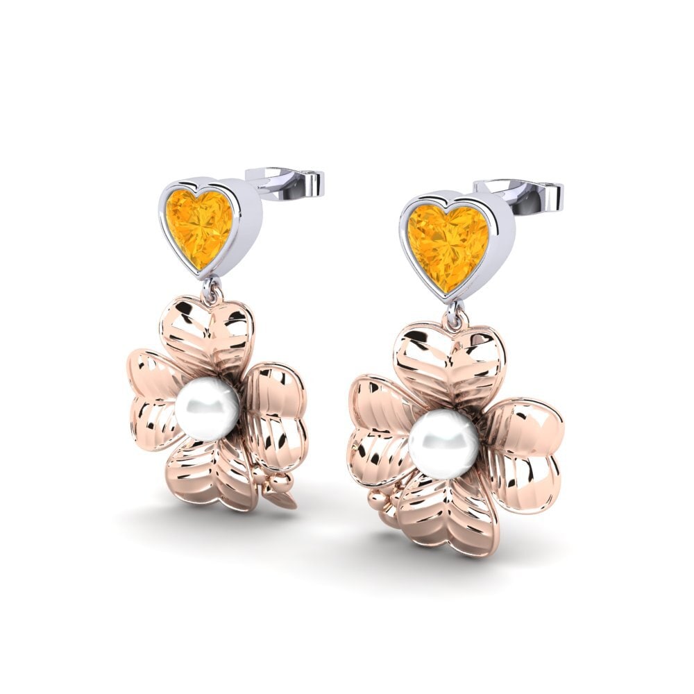 9ct Rose & White Gold Citrine Women's Earring Parlare