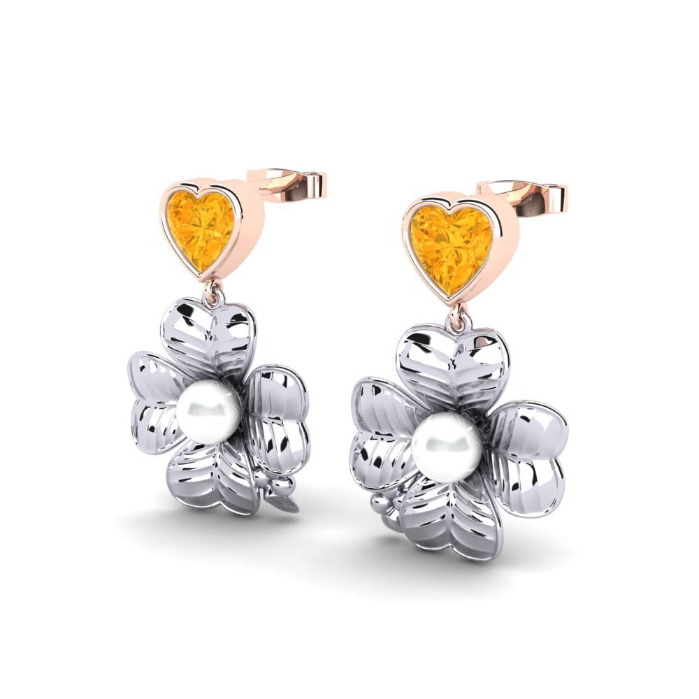 9ct White & Rose Gold Citrine Women's Earring Parlare