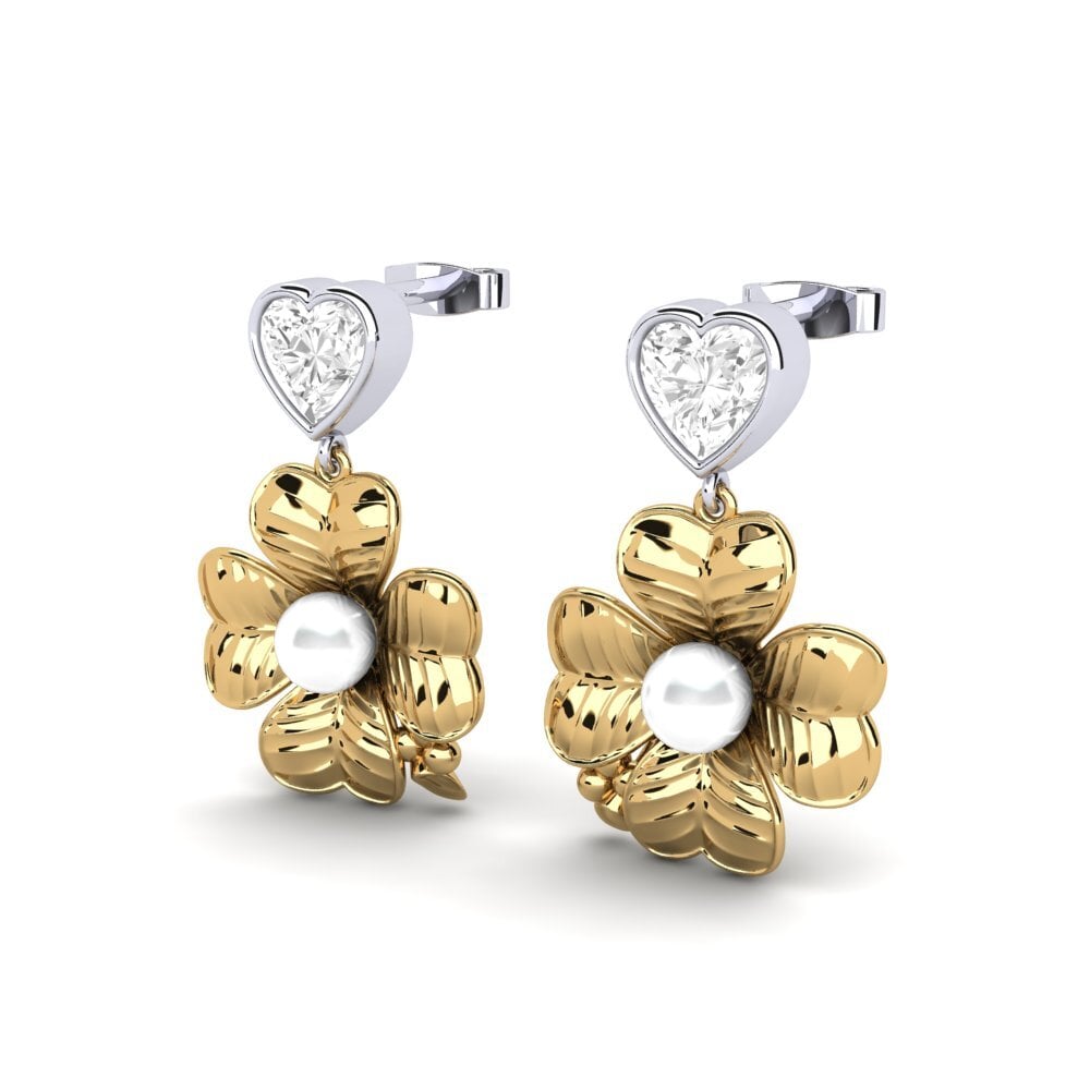 14k Oro Amarillo & Blanco Zafiro blanco Pendiente de mujer Parlare