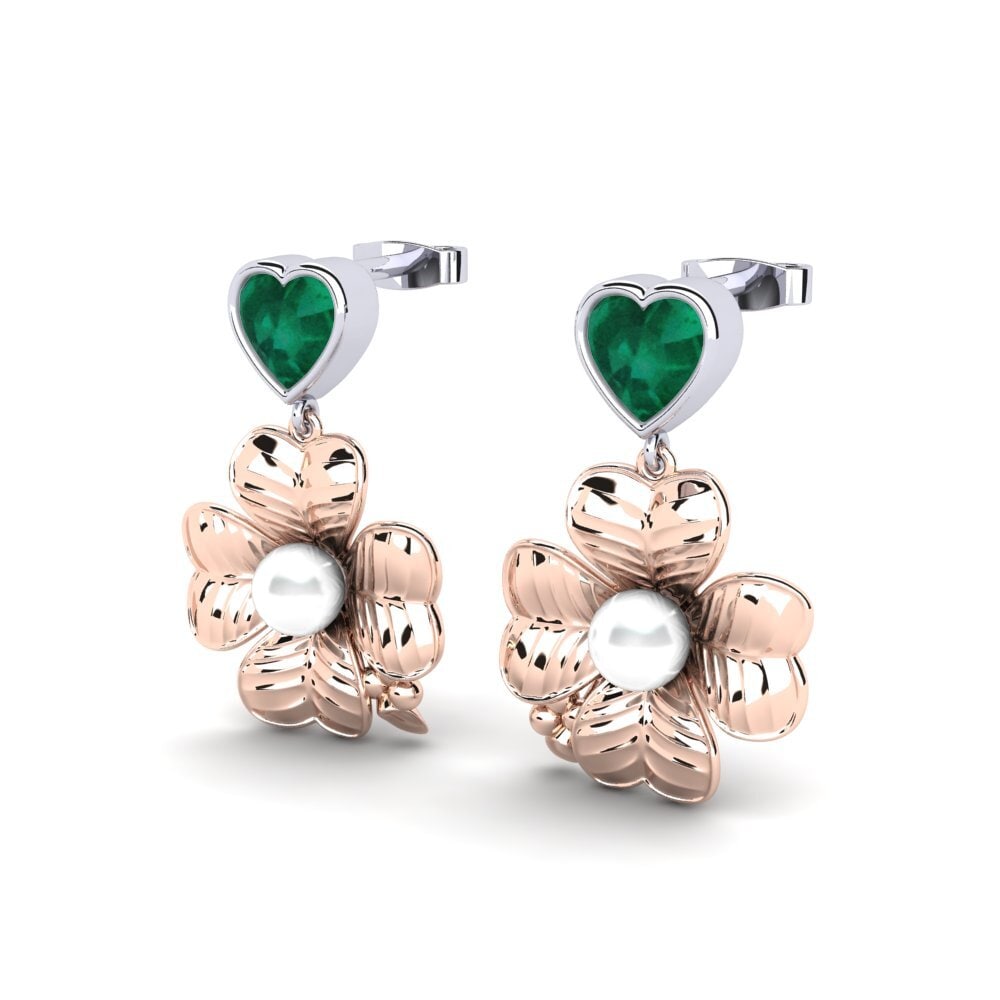 14ct Rose / White Gold Emerald Women's Earring Parlare