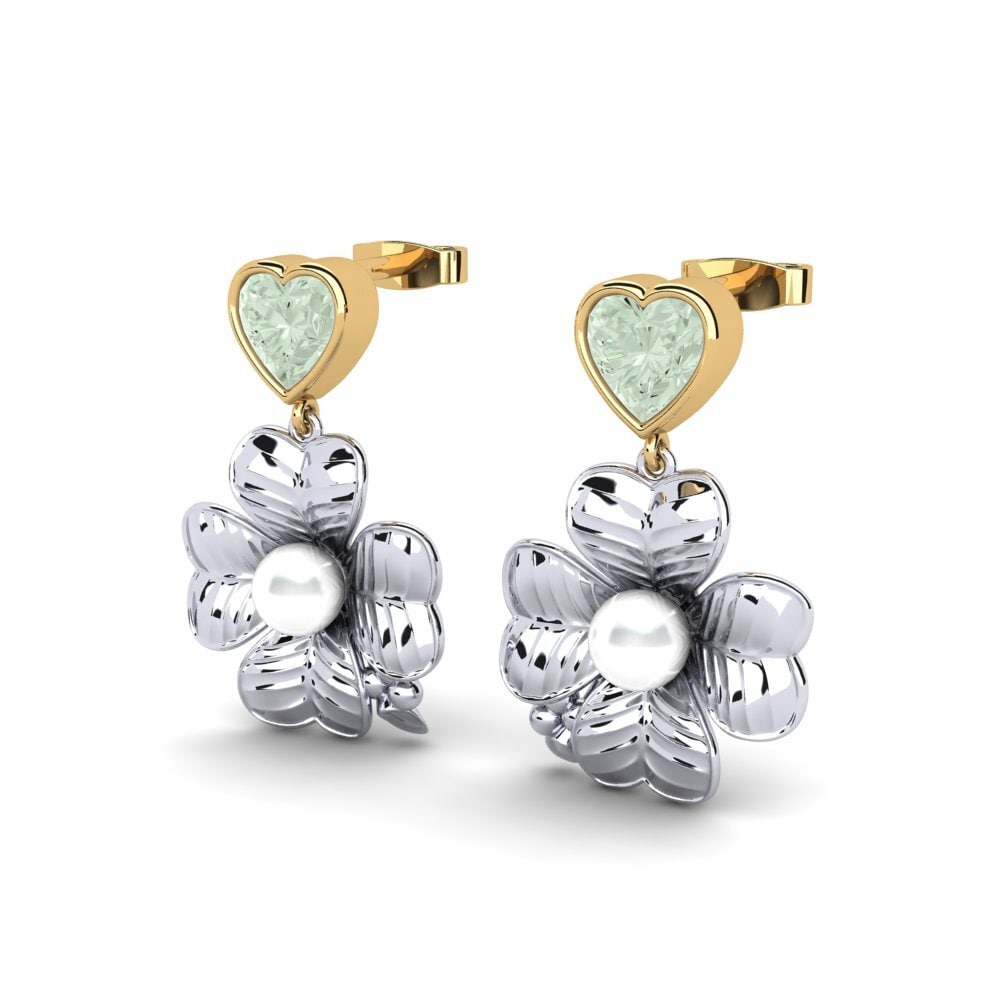 18ct White & Yellow Gold Green Amethyst Women's Earring Parlare